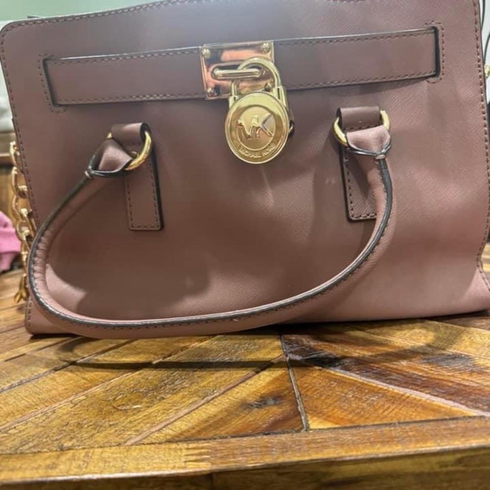 Michael Kors Rose Brown Saffiano Leather Satchel with Gold Hardware